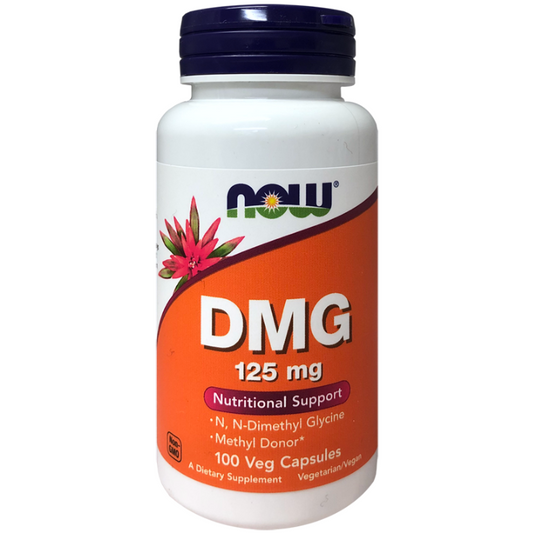 NOW DMG 125mg 100 Veg Caps. What is DMG?  Also known as Pangamic Acid, is a derivative of the amino acid Glycine that can be found in foods such as beans, brown rice, and pumpkin seeds. DMG is an important methyl donor that participates in numerous biochemical pathways and is important for glutathione synthesis. 
