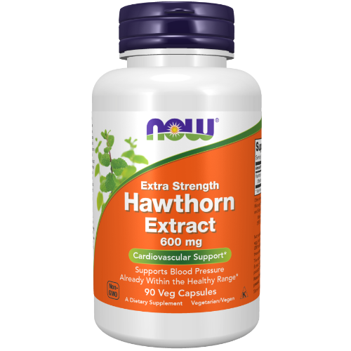 NOW Foods Hawthorn Extract 600 mg, Extra Strength 90 Veg Capsules 1st Stop, Marshall's Health Shop!  Hawthorn leaves, flowers and berries have been used for generations by herbalists as a cardiovascular tonic.* Hawthorn promotes cardiovascular health by supporting cardiac muscle tone and vascular integrity.