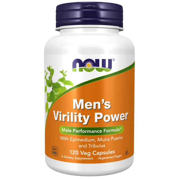 NOW Mens Virility Power 120 VegeCaps What is Men’s virility Power?  NOW® Men’s Virility Power is an herbal formula specifically designed to support a modern, active lifestyle. This unique formula features epimedium, also known as horny goat weed, plus other popular herbal ingredients like muira puama, maca, and tribulus. This blend may support sexual performance.