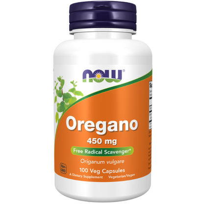 NOW Foods Oregano 450 mg 100 Veg Capsules 1st Stop, Marshall's Health Shop!  NOW® Oregano Capsules are of the Origanum vulgare species, commonly known as wild Oregano. Oregano is an ancient culinary herb whose name means "joy-of-the-mountain." This fragrant herb has been known and widely used by herbalists in the Mediterranean region for centuries.