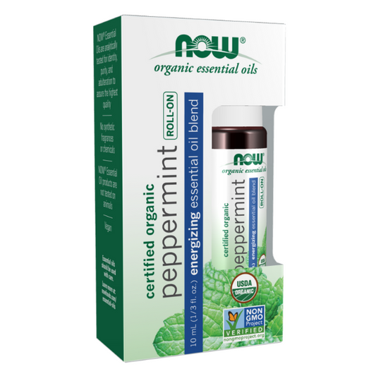 NOW Foods Peppermint Essential Oil Blend, Organic Roll-On 10ml 1st Stop, Marshall's Health Shop!  Energizing Essential Oil Blend 10ml  Aroma: Strong Mint