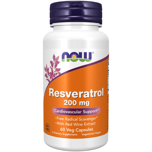NOW Foods Resveratrol 200 mg 60 Veg Capsules 1st Stop, Marshall's Health Shop!  Resveratrol is a polyphenol naturally found in the skin of red grapes, certain berries, and other plants. Recent research has shown that resveratrol can help to support healthy cardiovascular function.