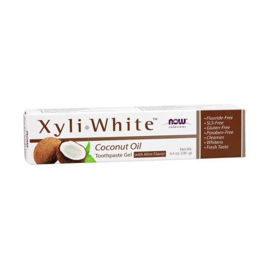 NOW Foods XyliWhite Coconut Oil Toothpaste Gel 181g 1st Stop, Marshall's Health Shop!  XyliWhite™ is a remarkable fluoride-free toothpaste gel that uses natural Xylitol as its main ingredient.