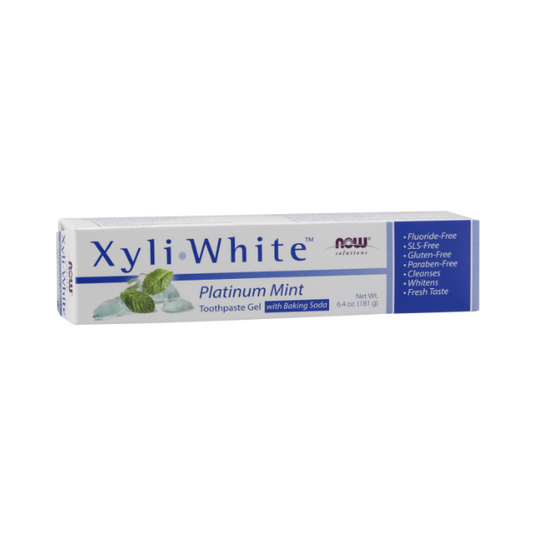 NOW Foods XyliWhite Platinum Mint Toothpaste Gel with Baking Soda 181g 1st Stop, Marshall's Health Shop!  XyliWhite™ is a remarkable fluoride-free toothpaste gel that uses natural xylitol as its main ingredient.