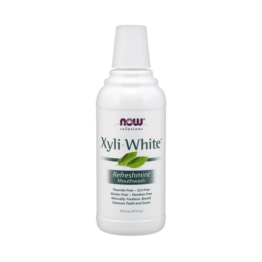 NOW Foods XyliWhite Refreshmint Mouthwash 473ml 1st Stop, Marshall's Health Shop!  Condition:  Need for a natural, healthy rinse to keep breath fresh and promote oral hygiene.  Solution:  NOW® XyliWhite™ Mouthwash is an effective fluoride-free oral rinse that works