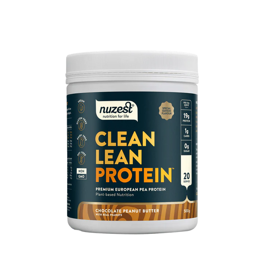 Nuzest Clean Lean Protein Chocolate Peanut Butter 500g

Clean Lean Protein is powerfully plant-based and contains all nine essential amino acids. It's a natural source of iron and encourages recovery, vitality, muscle repair, and growth. From seed to tub, we use only the ingredients you need, and the cleanest processing required to bring them to you. Better for you. Better for the environment.
1st Stop, Marshall's Health Shop!