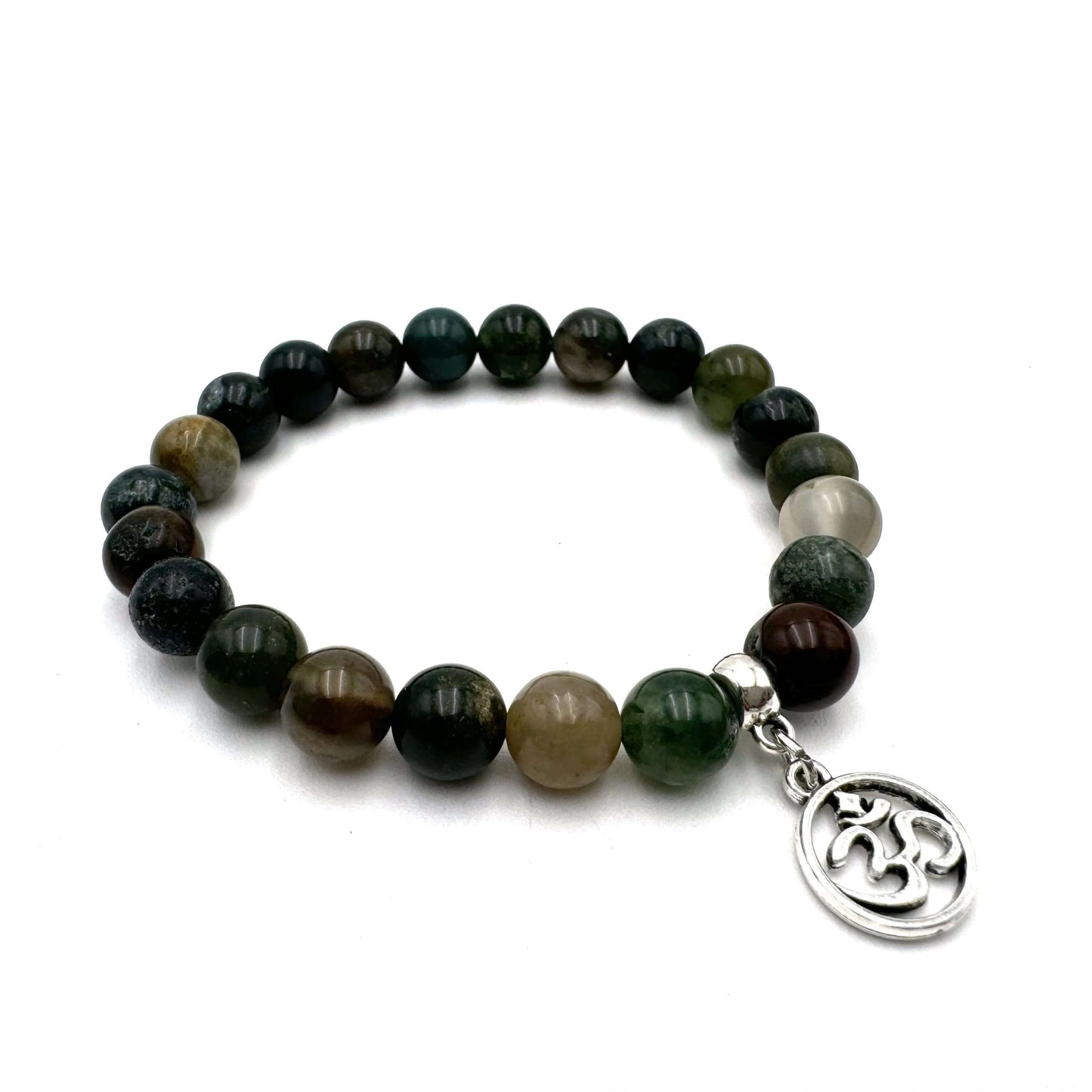 Indian Agate Bracelet with Ohm Charm