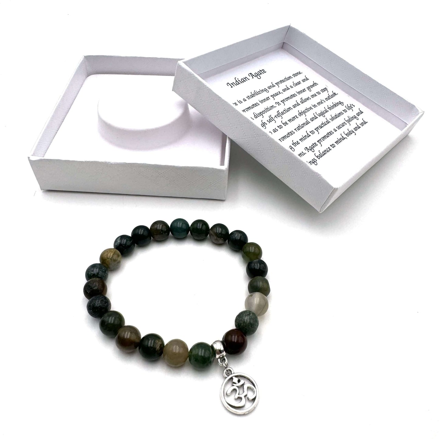 Indian Agate Bracelet with Ohm Charm