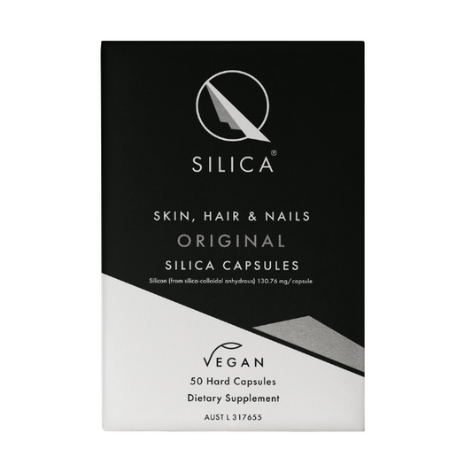 Qsilica Colloidal Silica Hair Skin Nail 50 caps  Qsilica Colloidal silica capsules offers a convenient form of colloidal silica, a dietary mineral that may support skin, hair and nail health.  Formulated to nourish from within, Qsilica capsules may  support skin health. 
