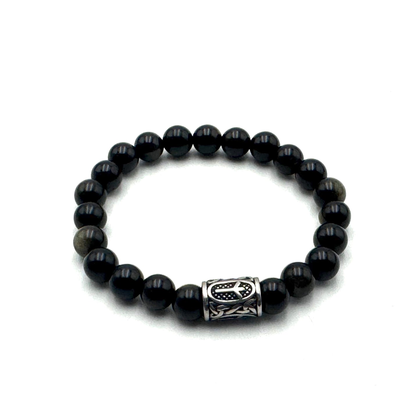 Rune Bracelet Golden Black Obsidian Algiz
