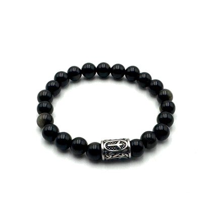 Rune Bracelet Golden Black Obsidian Algiz