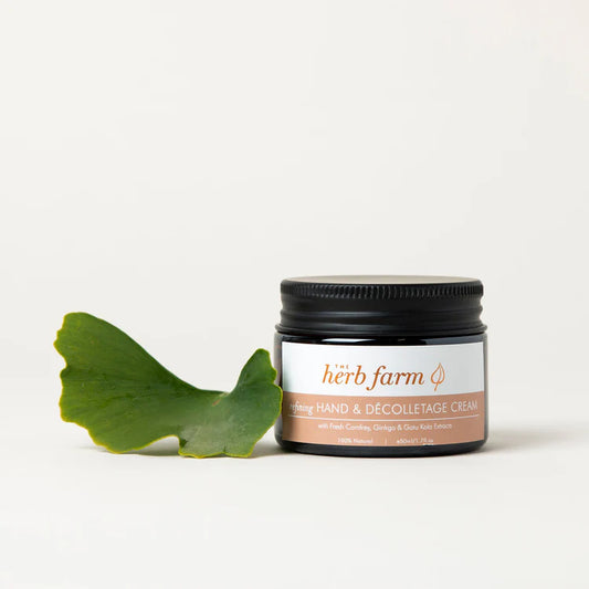 The Herb Farm Refining Hand &amp; Decolletage Cream

Our Refining Hand &amp; Décolletage Cream is specially formulated to provide preventative care for the vulnerable skin on our hands, neck and décolletage, while also supporting the repair of signs of ageing, hyper-pigmentation and sun damage.

Our&nbsp;Gingko Biloba Extract&nbsp;helps to stimulate circulation and deliver nutrients to the skin to prevent premature ageing caused by sun exposure, environmental stressors and free radical damage.

Our&nbsp;Com