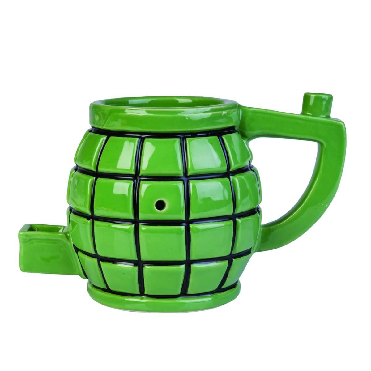 Grenade Wake &amp; Bake Coffee Mug
Wake up to an explosive double hit with this dual function mug
Holds coffee or tea in the cup, with a functional water pipe underneath
Novelty grenade design to start your day with a bang!
The mug liquid is completely separate from the pipe liquid and will not be contaminated by smoke
16.0(L) x 10.0(W) x 10.50(H) cm

1st Stop, Marshall's Health Shop, Gift Shop!

SKU: SA-WBM/G