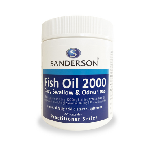 SANDERSON Fish Oil 2000 220 SoftGels Many so-called high strength fish oil products are actually just a bigger capsule – it’s enough to make you choke. SANDERSON Fish Oil 2000 has all the concentrated EPA and DHA of 2000mg, but in an easy to swallow 1000mg softgel capsule; ideal for people taking higher doses on regular basis.