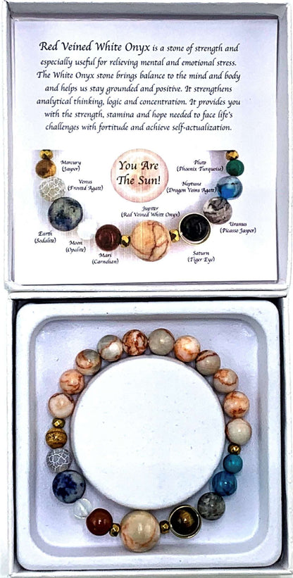 Red Veined White Onyx Solar System Bracelet