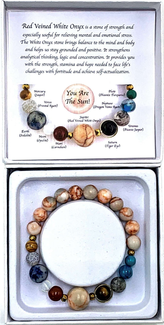 Red Veined White Onyx Solar System Bracelet
