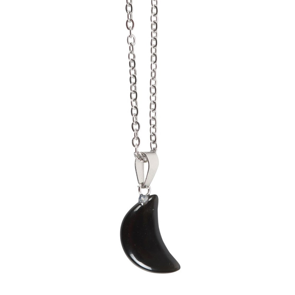 Black Obsidian Crystal Moon Necklace