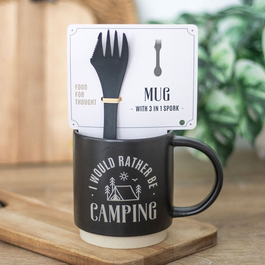 Ceramic Mug I'd Rather Be Camping 3-in-1 Spork