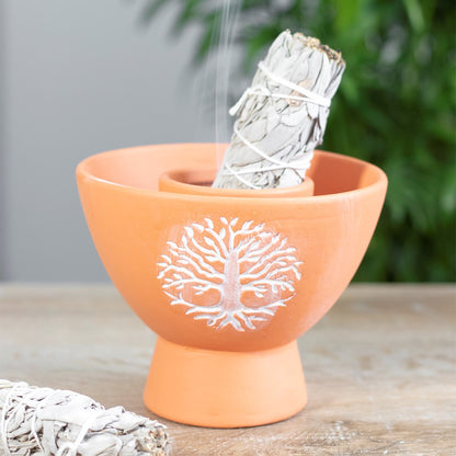 Tree Of Life Natural Terracotta Smudge Bowl