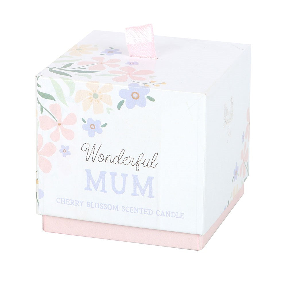 Wonderful Mum Cherry Blossom Candle
H:8.4 x W:8.4 x D:8.5 cm - Show your appreciation for Mum with this beautiful candle. Packaged in a pink glass holder with a floral design and 'Wonderful Mum' text, this candle is Cherry Blossom scented for a soft, springtime fragrance.1st Stop, Marshall's Health Shop, Gift Shop!