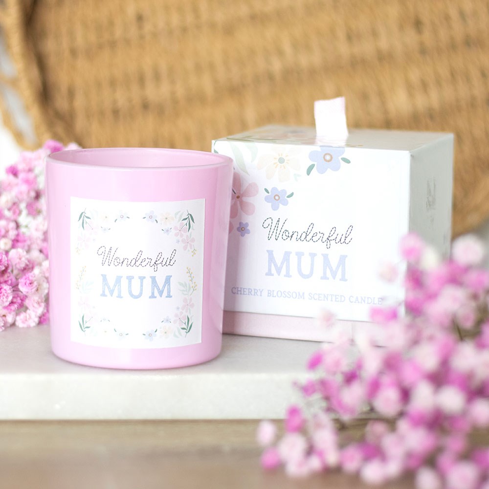 Wonderful Mum Cherry Blossom Candle
H:8.4 x W:8.4 x D:8.5 cm - Show your appreciation for Mum with this beautiful candle. Packaged in a pink glass holder with a floral design and 'Wonderful Mum' text, this candle is Cherry Blossom scented for a soft, springtime fragrance.1st Stop, Marshall's Health Shop, Gift Shop!