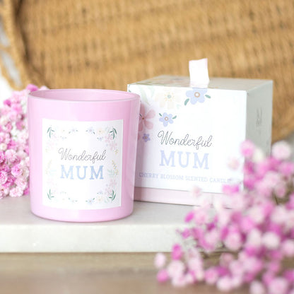 Wonderful Mum Cherry Blossom Candle
H:8.4 x W:8.4 x D:8.5 cm - Show your appreciation for Mum with this beautiful candle. Packaged in a pink glass holder with a floral design and 'Wonderful Mum' text, this candle is Cherry Blossom scented for a soft, springtime fragrance.1st Stop, Marshall's Health Shop, Gift Shop!