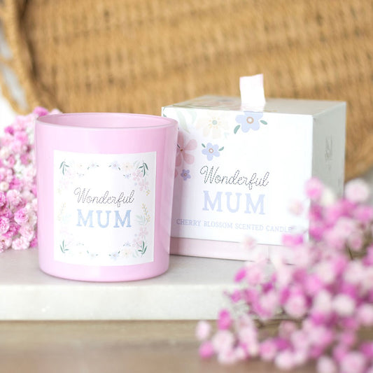 Wonderful Mum Cherry Blossom Candle
H:8.4 x W:8.4 x D:8.5 cm - Show your appreciation for Mum with this beautiful candle. Packaged in a pink glass holder with a floral design and 'Wonderful Mum' text, this candle is Cherry Blossom scented for a soft, springtime fragrance.1st Stop, Marshall's Health Shop, Gift Shop!