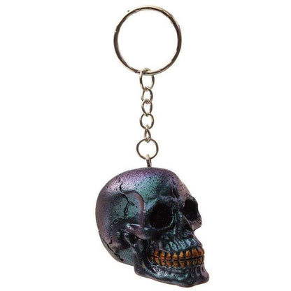 Skulls and Roses Dark Metallic and Gold Skull Keyring