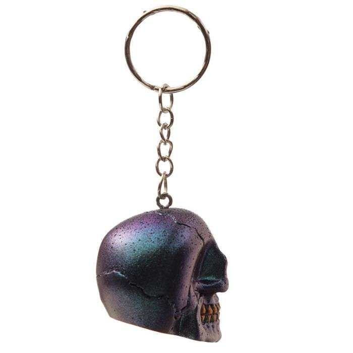 Skulls and Roses Dark Metallic and Gold Skull Keyring