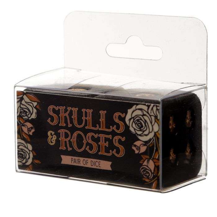 Skulls and Roses Set of 2 Black and Gold Skull Dice