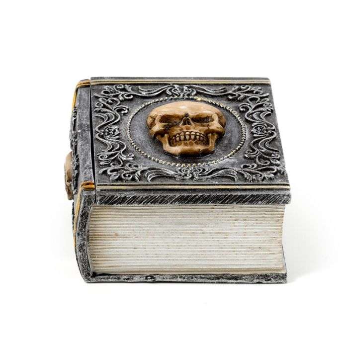 Skull Embellished Book Shaped Trinket Box