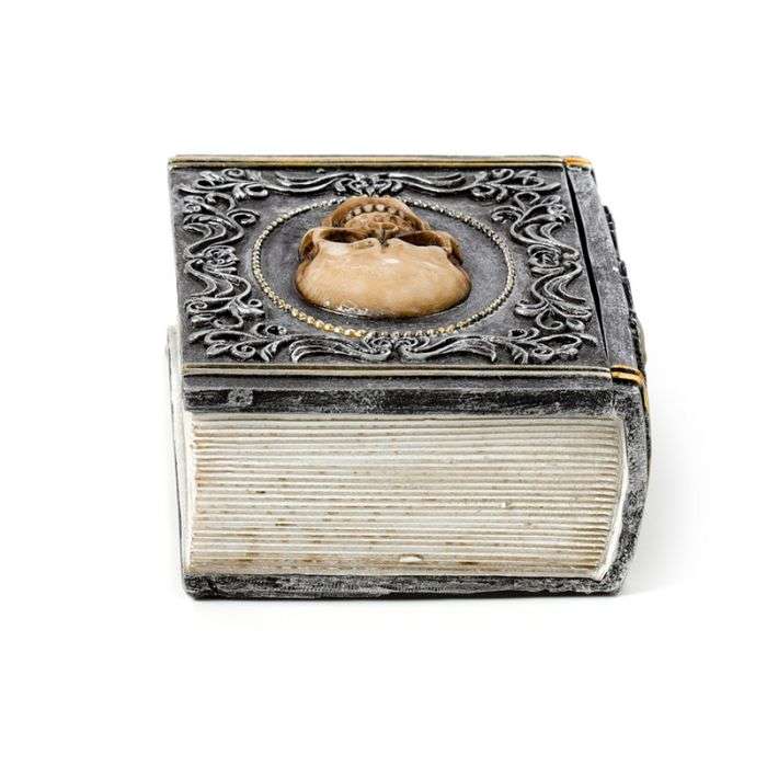 Skull Embellished Book Shaped Trinket Box