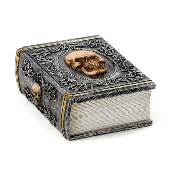 Skull Embellished Book Shaped Trinket Box