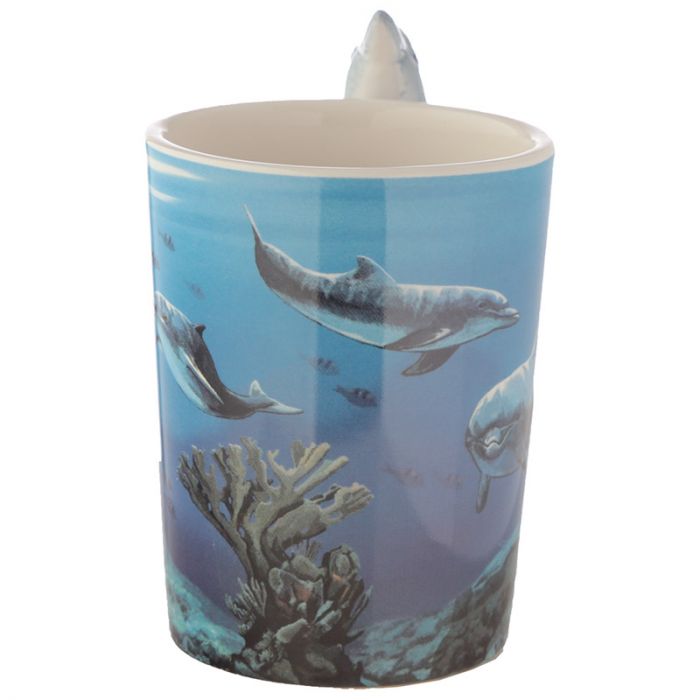 Dolphin Underwater Decal Ceramic Shaped Handle Mug