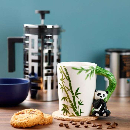 Panda Bamboo Ceramic Shaped Handle Mug