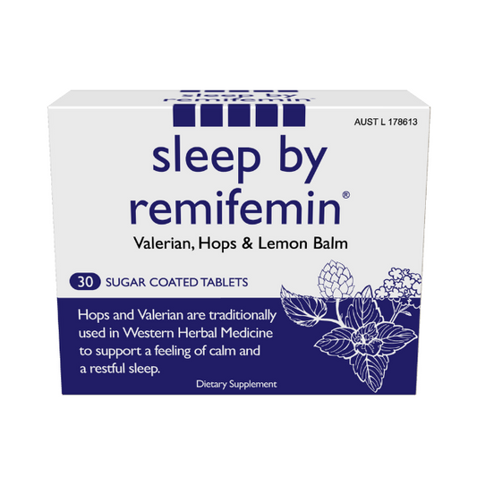 Sleep by Remifemin 30 tabs Sleep by Remifemin is a combination of herbs of Valerian, Hops and Lemon Balm that have been used traditionally  to support a feeling of calm and a restful sleep.