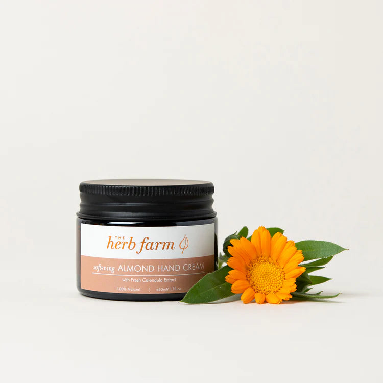 The Herb Farm Softening Almond Hand Cream

Our Softening Almond Hand Cream is rich with calming and nourishing botanicals to keep your hands soft, supple, and nourished. Ideal for gardeners, hard-working or dry hands.

Our Calendula Extract and Calendula Oil helps to accelerate repair for cracked or damaged skin, especially the sensitive skin around fingernail cuticles.

Avocado Oil delivers essential fatty acids and vitamins to support and soothe damaged skin barriers.

Lavender Essential Oil soothes and r