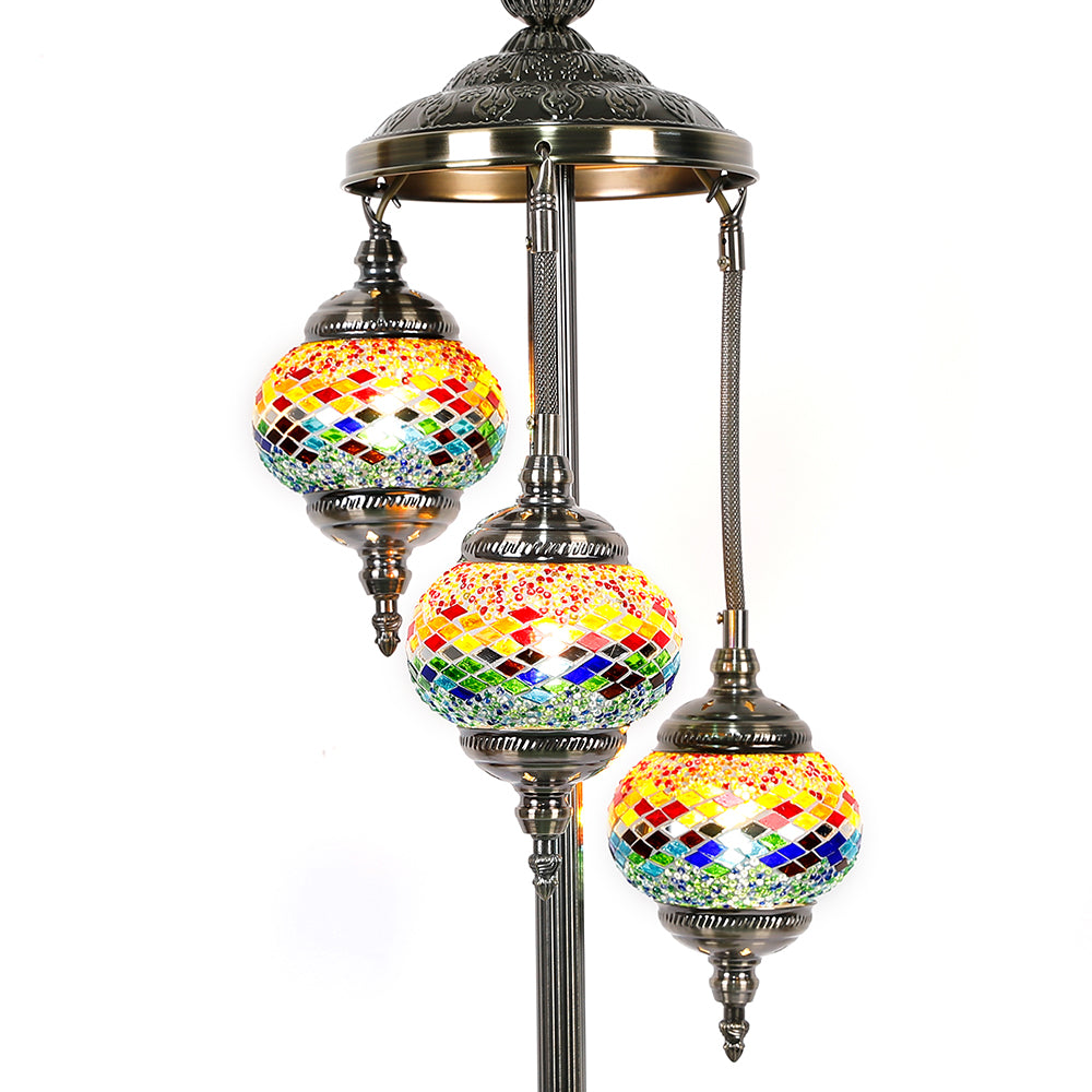 Turkish Mosaic Lamp Multi-Coloured 3 Tier TL46

Total Height of the lamp: 75CM approx

Dimensions of the glass globe:

Diameter: 13.50cm approx.

Height excluding metal top and bottom: 9.2CM approx.

Height&nbsp;including&nbsp;metal top and bottom: 21CM approx.

Our lamps come with full NZ-recognised electrical certification and include an LED bulb.

SKU: TL46