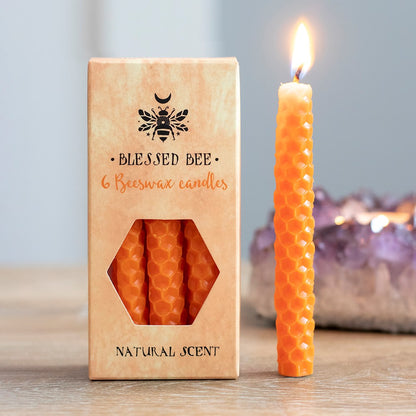 Pack of 6 Orange Beeswax Spell Candles&nbsp;
H:10 x D:1 cm - A box of 6 orange Blessed Bee beeswax candles useful for spell work involving confidence and power. Light, natural scent. Approximate burn time of 1 hour. 100% linen wick. Non-toxic. Do not ingest.

SKU: SDBW48538