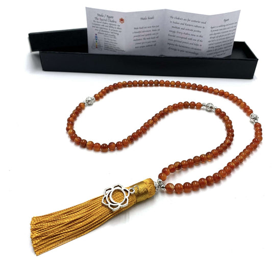 Agate Mala Beads with Sacral Chakra Charm - MarshallsHealthShop