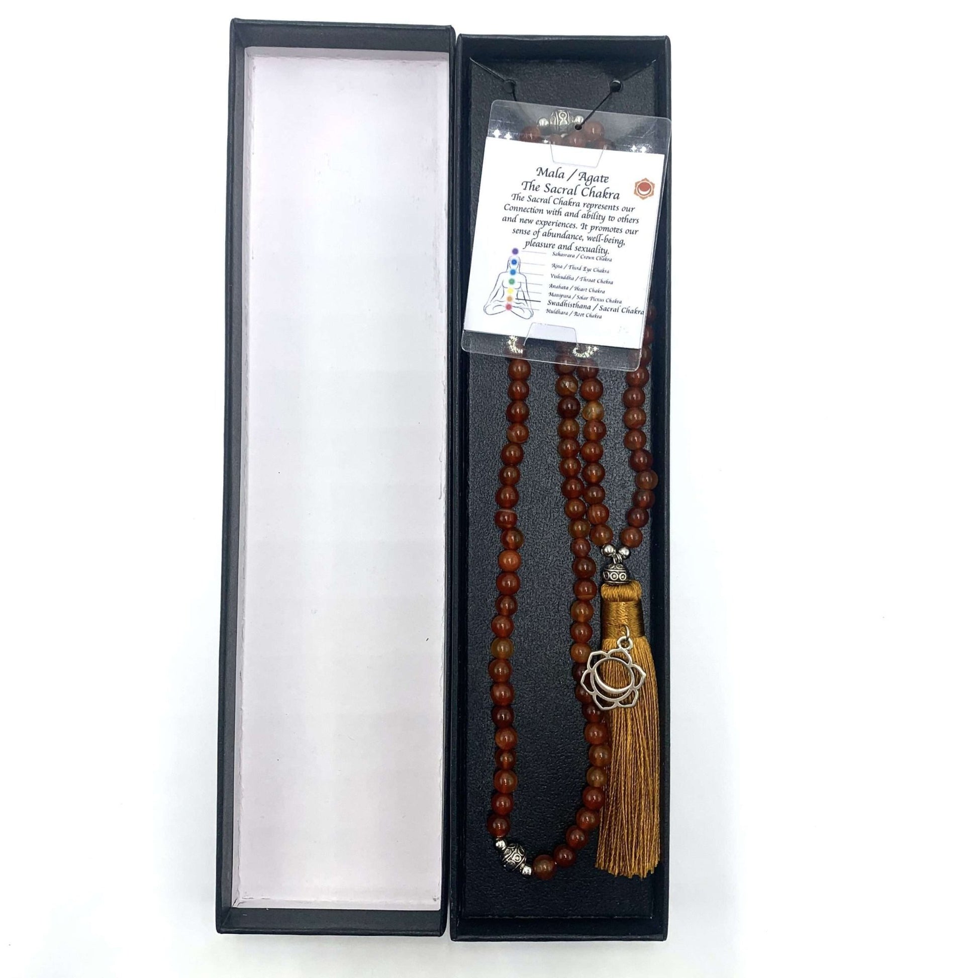 Agate Mala Beads with Sacral Chakra Charm - MarshallsHealthShop
