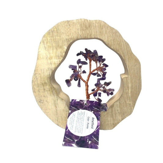 Amethyst Crystal Tree in Wooden Ring - MarshallsHealthShop