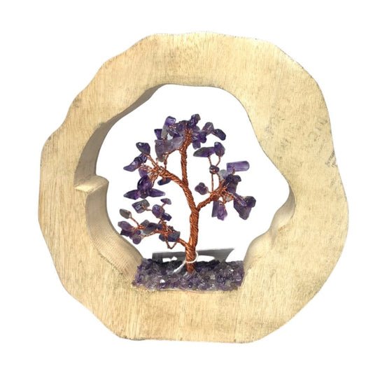 Amethyst Crystal Tree in Wooden Ring - MarshallsHealthShop