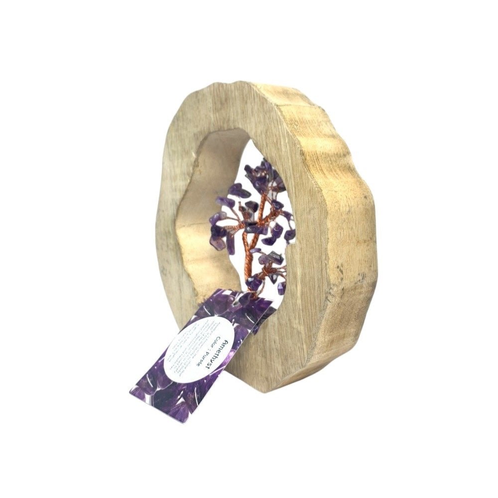 Amethyst Crystal Tree in Wooden Ring - MarshallsHealthShop
