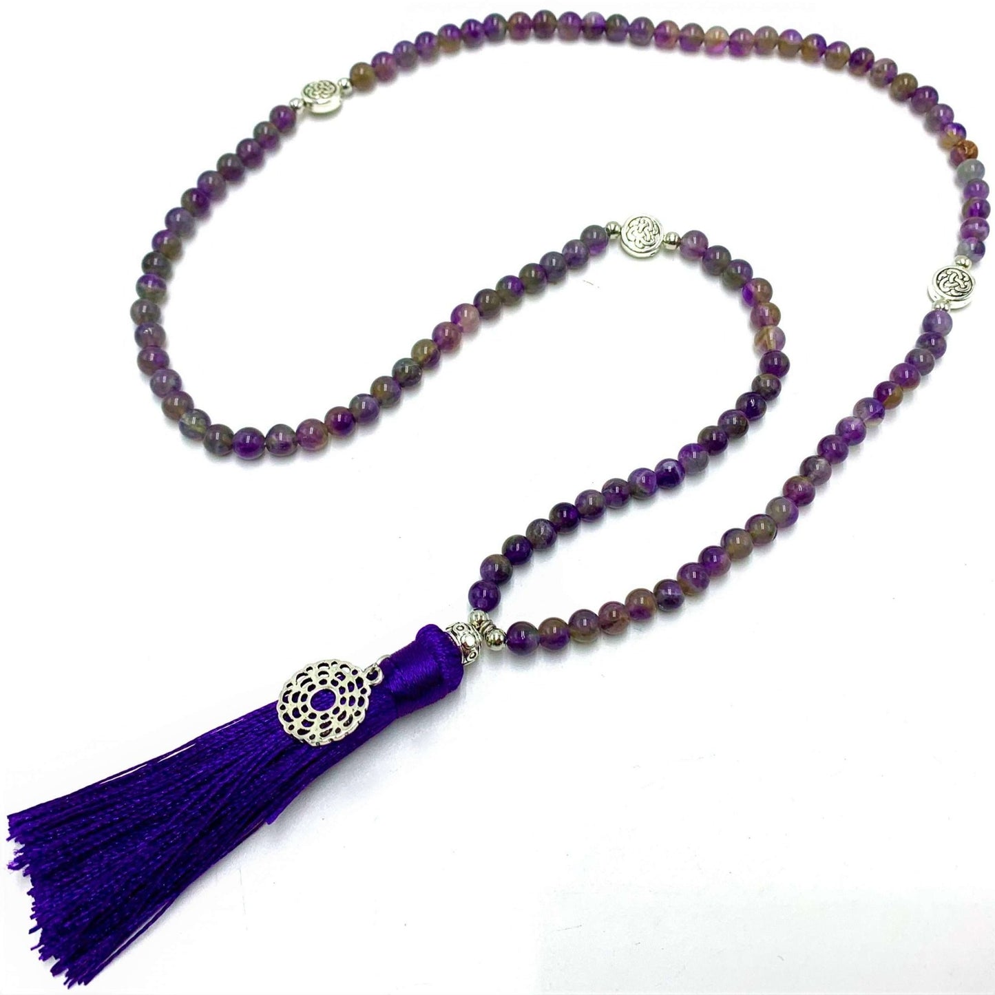 Amethyst Mala Beads with Crown Chakra Charm Beads - MarshallsHealthShop