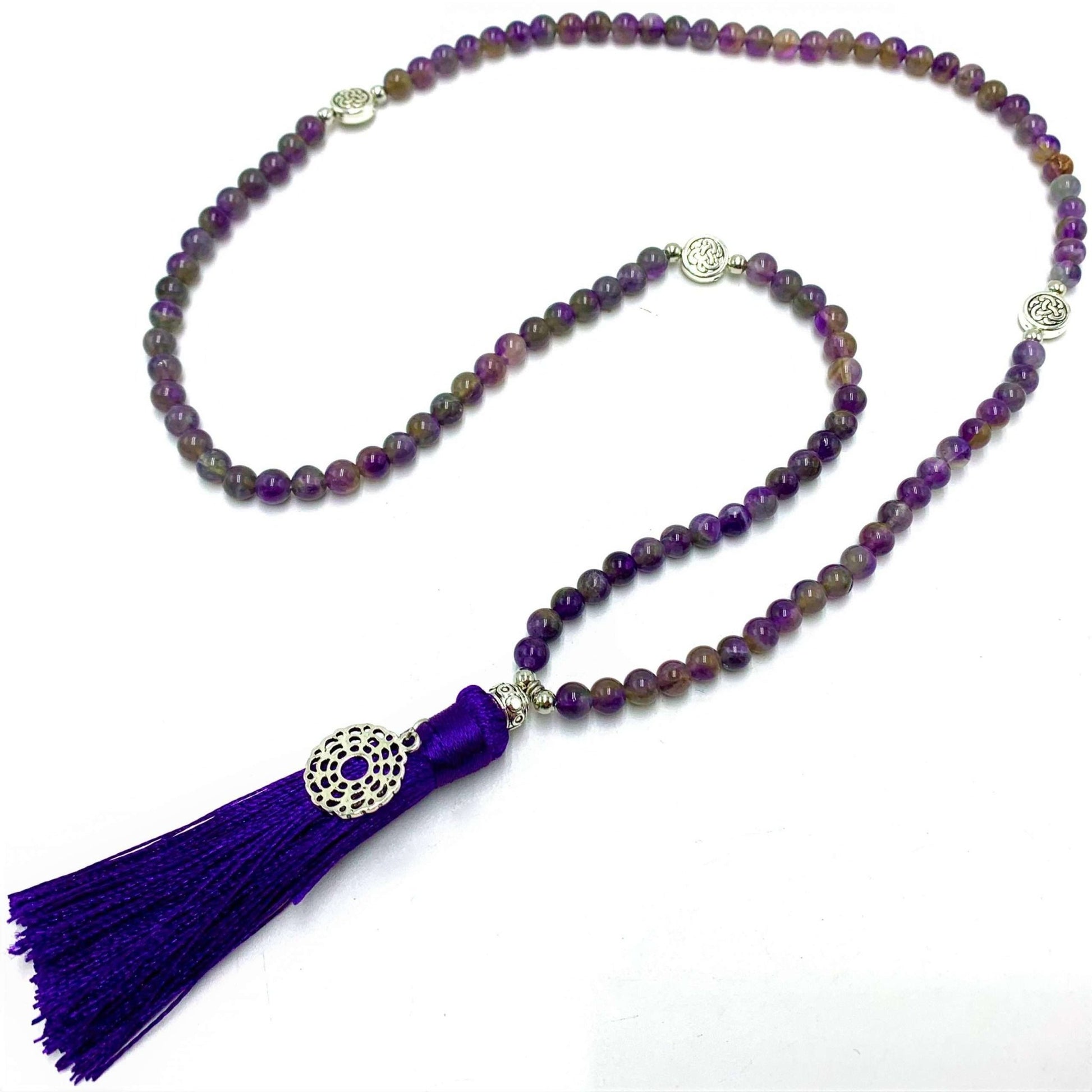 Amethyst Mala Beads with Crown Chakra Charm Beads - MarshallsHealthShop