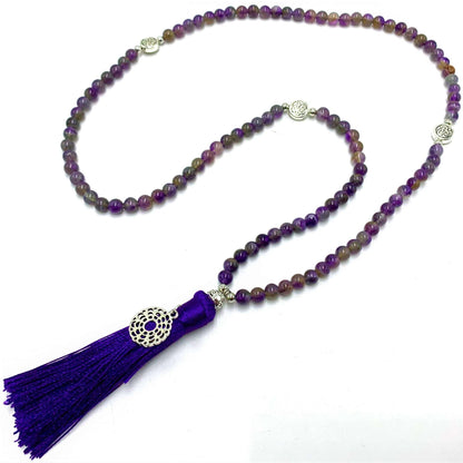 Amethyst Mala Beads with Crown Chakra Charm Beads - MarshallsHealthShop