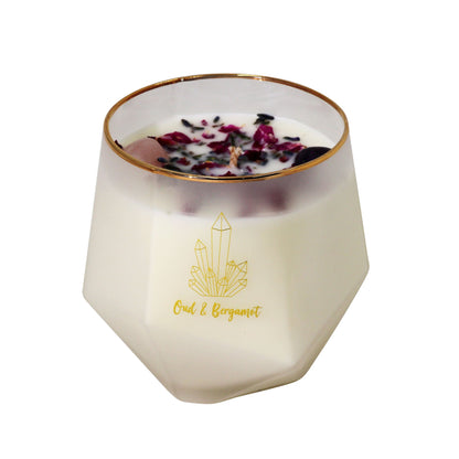 Amethyst Rose Quartz Soy Candle Oud Bergamot - 1st Stop Marshall's Health Shop, Gift Shop! - Heath and Natural Therapy New Brighton Christchurch - Naturopath