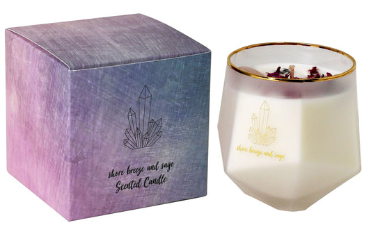 Amethyst Rose Quartz Soy Candle Shorebreeze Sage - 1st Stop Marshall's Health Shop, Gift Shop! - Heath and Natural Therapy New Brighton Christchurch - Naturopath