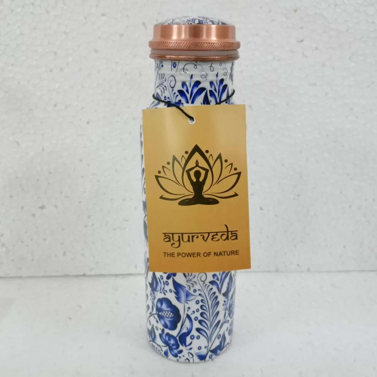 Ayurveda Copper Blue Floral Bottle 750ml - 1st Stop Marshall's Health Shop, Gift Shop! - Heath and Natural Therapy New Brighton Christchurch - Naturopath